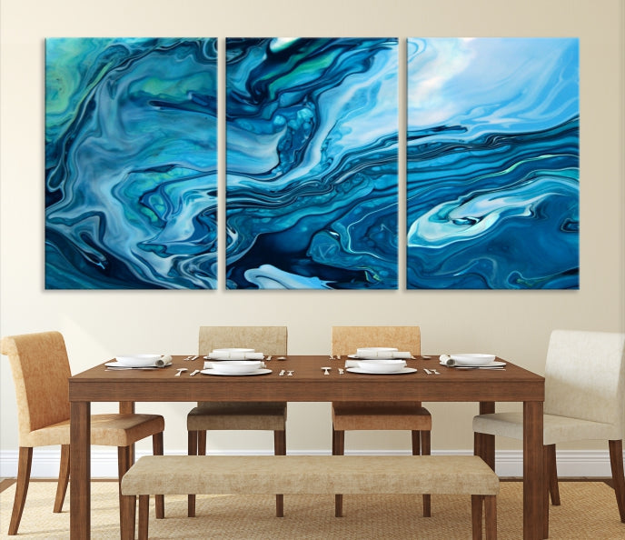 Large Blue Marble Fluid Effect Abstract Canvas Wall Art Giclee Print