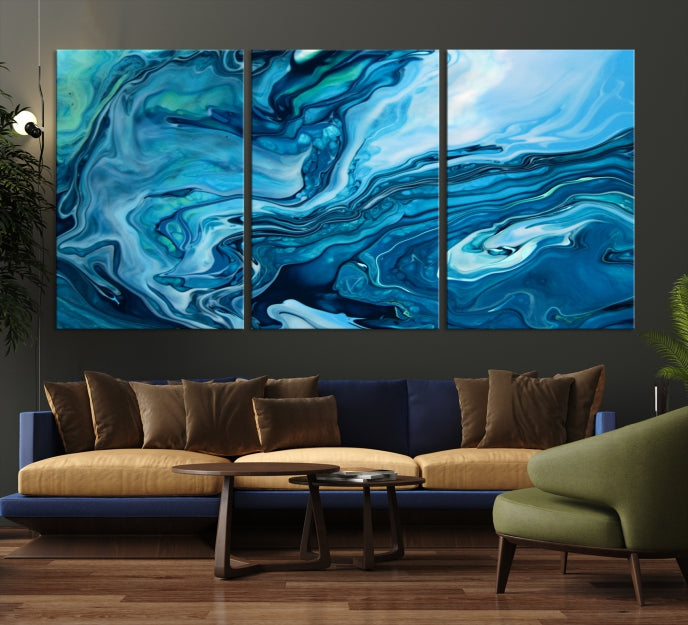 Large Blue Marble Fluid Effect Abstract Canvas Wall Art Giclee Print