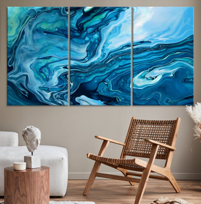 Large Blue Marble Fluid Effect Abstract Canvas Wall Art Giclee Print