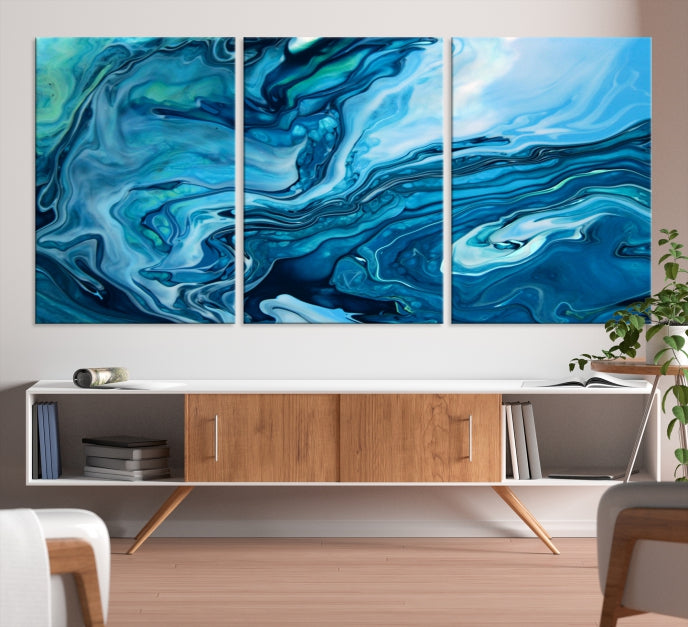 Large Blue Marble Fluid Effect Abstract Canvas Wall Art Giclee Print