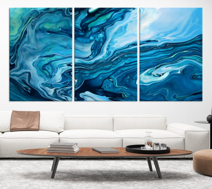 Large Blue Marble Fluid Effect Abstract Canvas Wall Art Giclee Print