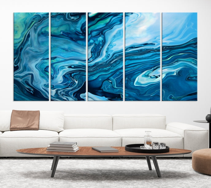 Large Blue Marble Fluid Effect Abstract Canvas Wall Art Giclee Print