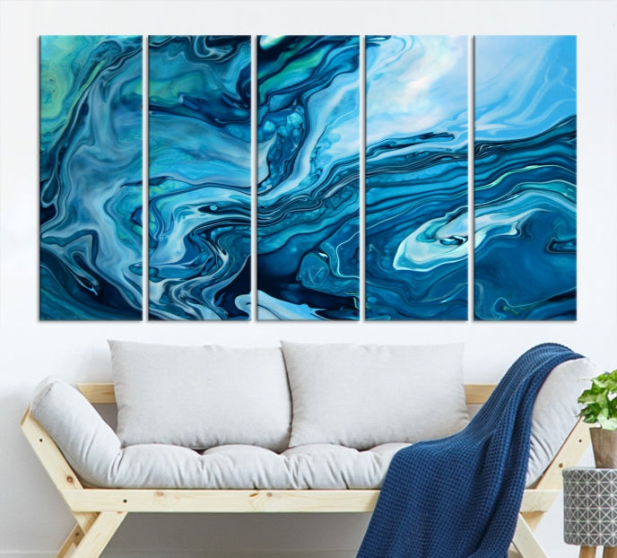 Large Blue Marble Fluid Effect Abstract Canvas Wall Art Giclee Print