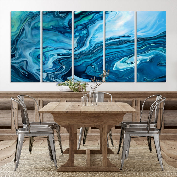 Large Blue Marble Fluid Effect Abstract Canvas Wall Art Giclee Print