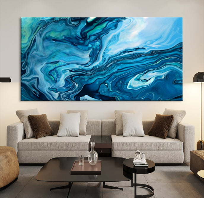 Large Blue Marble Fluid Effect Abstract Canvas Wall Art Giclee Print