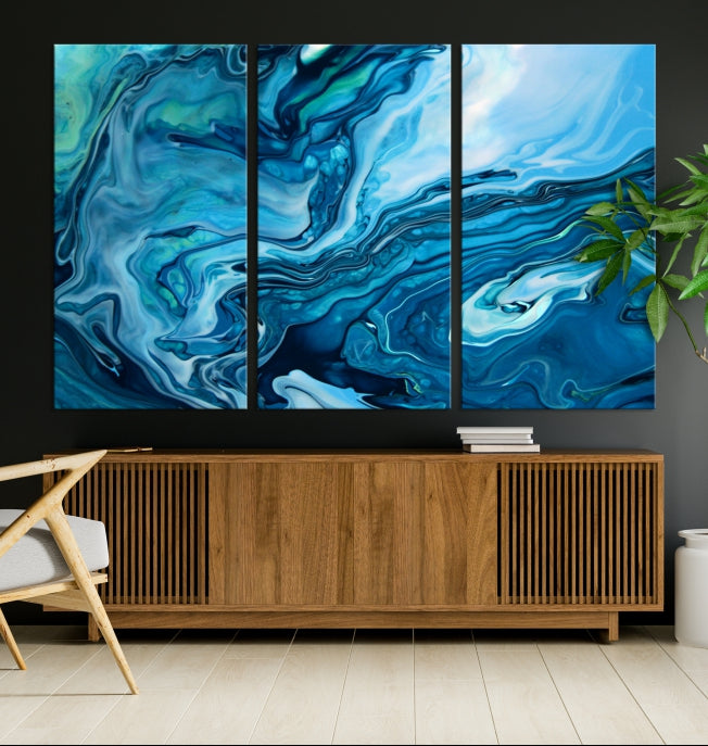 Large Blue Marble Fluid Effect Abstract Canvas Wall Art Giclee Print