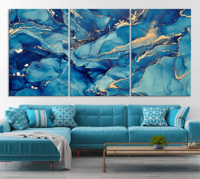 Large Blue Marble Modern Abstract Canvas Wall Art Print