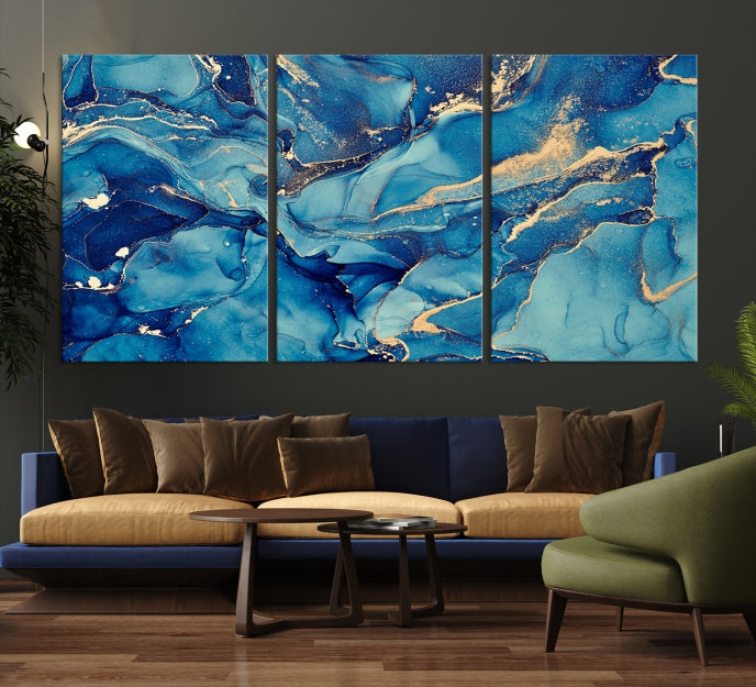 Large Blue Marble Modern Abstract Canvas Wall Art Print