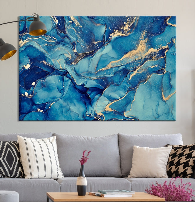 Large Blue Marble Modern Abstract Canvas Wall Art Print