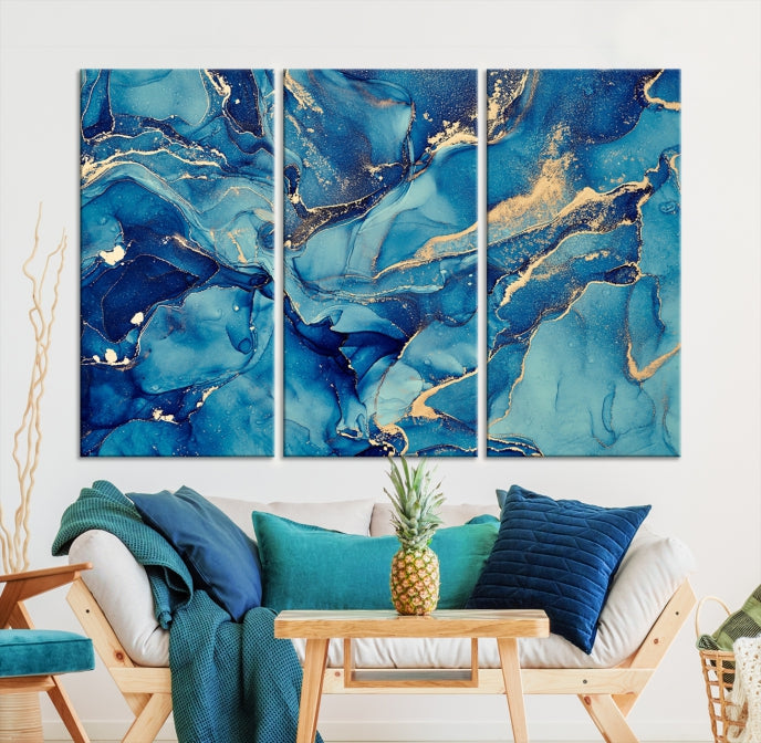 Large Blue Marble Modern Abstract Canvas Wall Art Print