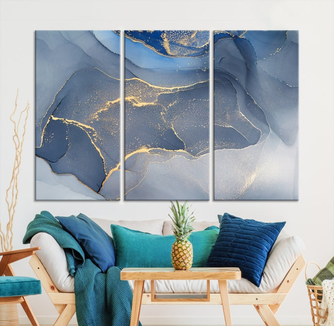 Large Blue Marble Wall Decor Modern Abstract Canvas Wall Art Print