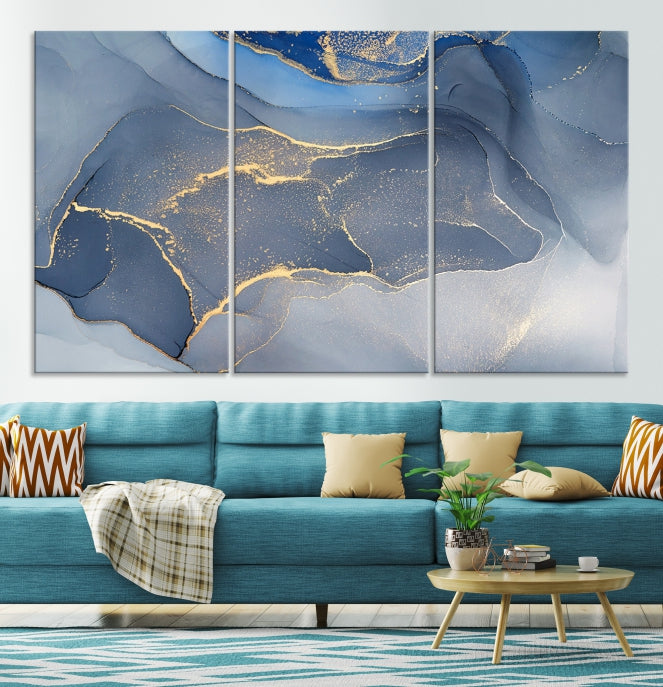 Large Blue Marble Wall Decor Modern Abstract Canvas Wall Art Print