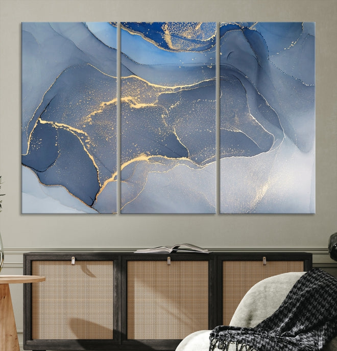 Large Blue Marble Wall Decor Modern Abstract Canvas Wall Art Print