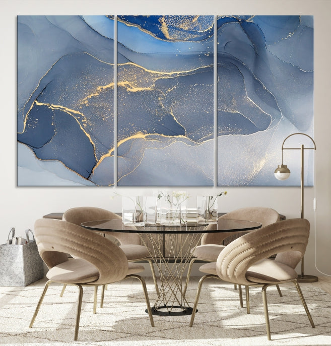 Large Blue Marble Wall Decor Modern Abstract Canvas Wall Art Print