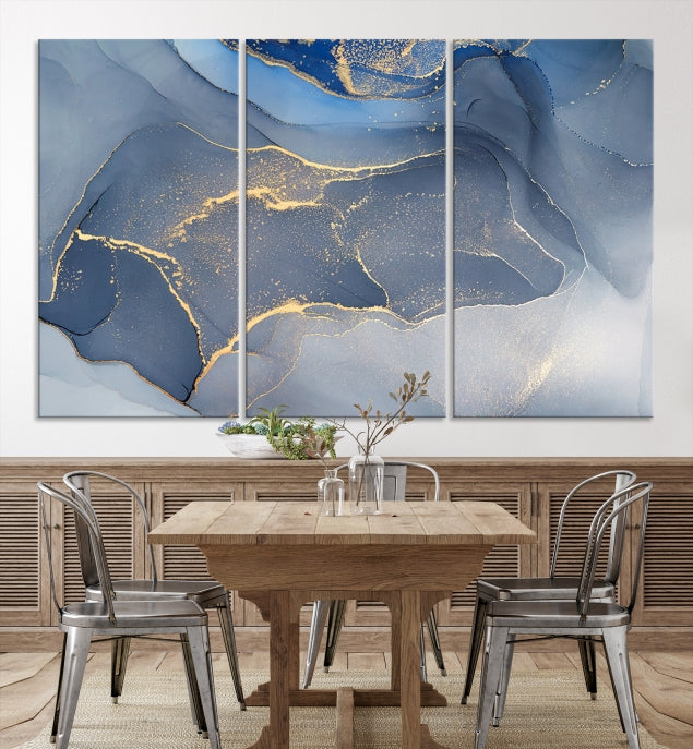 Large Blue Marble Wall Decor Modern Abstract Canvas Wall Art Print