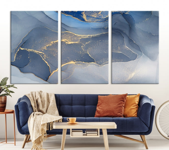 Large Blue Marble Wall Decor Modern Abstract Canvas Wall Art Print