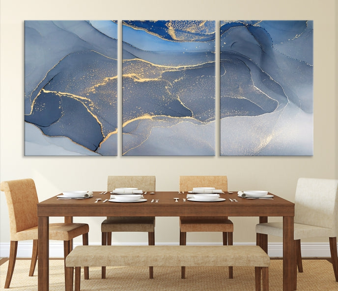 Large Blue Marble Wall Decor Modern Abstract Canvas Wall Art Print