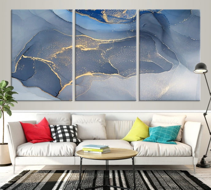 Large Blue Marble Wall Decor Modern Abstract Canvas Wall Art Print