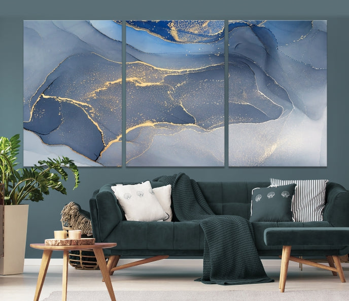 Large Blue Marble Wall Decor Modern Abstract Canvas Wall Art Print