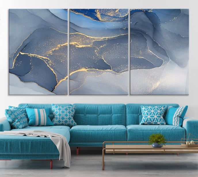 Large Blue Marble Wall Decor Modern Abstract Canvas Wall Art Print