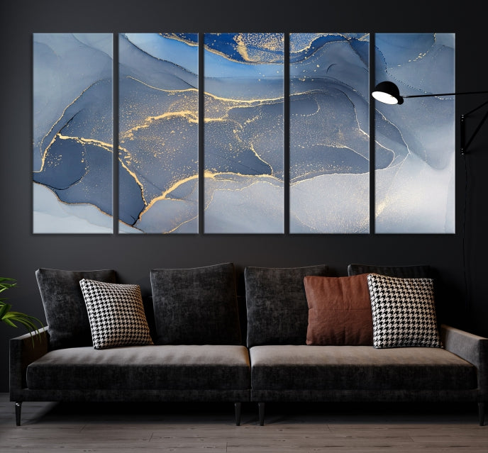 Large Blue Marble Wall Decor Modern Abstract Canvas Wall Art Print