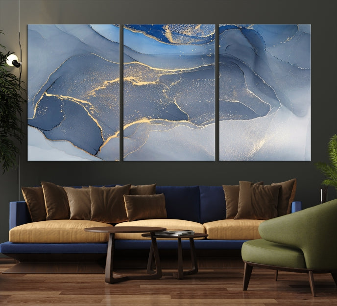 Large Blue Marble Wall Decor Modern Abstract Canvas Wall Art Print