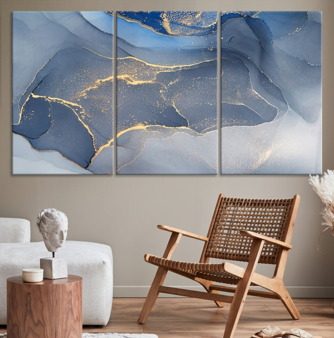 Large Blue Marble Wall Decor Modern Abstract Canvas Wall Art Print