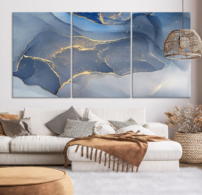 Large Blue Marble Wall Decor Modern Abstract Canvas Wall Art Print