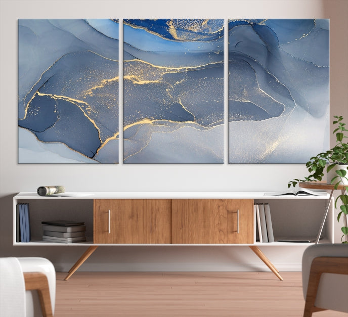 Large Blue Marble Wall Decor Modern Abstract Canvas Wall Art Print