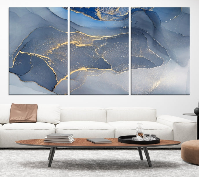 Large Blue Marble Wall Decor Modern Abstract Canvas Wall Art Print