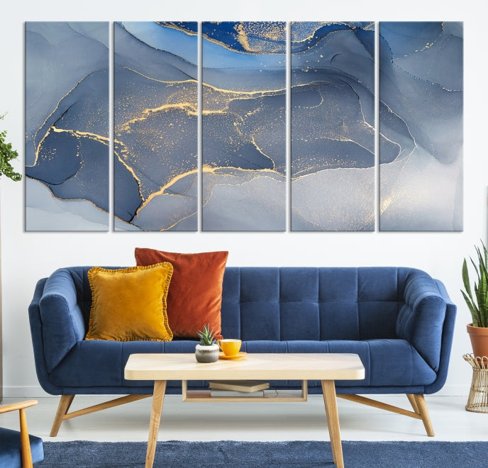 Large Blue Marble Wall Decor Modern Abstract Canvas Wall Art Print