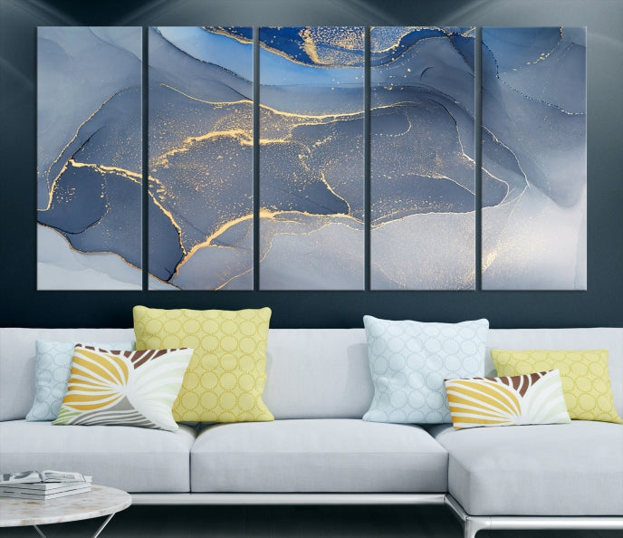 Large Blue Marble Wall Decor Modern Abstract Canvas Wall Art Print