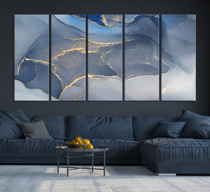 Large Blue Marble Wall Decor Modern Abstract Canvas Wall Art Print