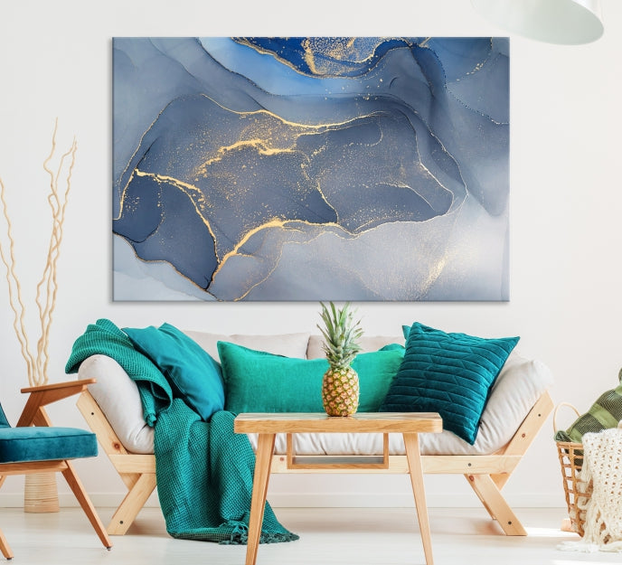 Large Blue Marble Wall Decor Modern Abstract Canvas Wall Art Print