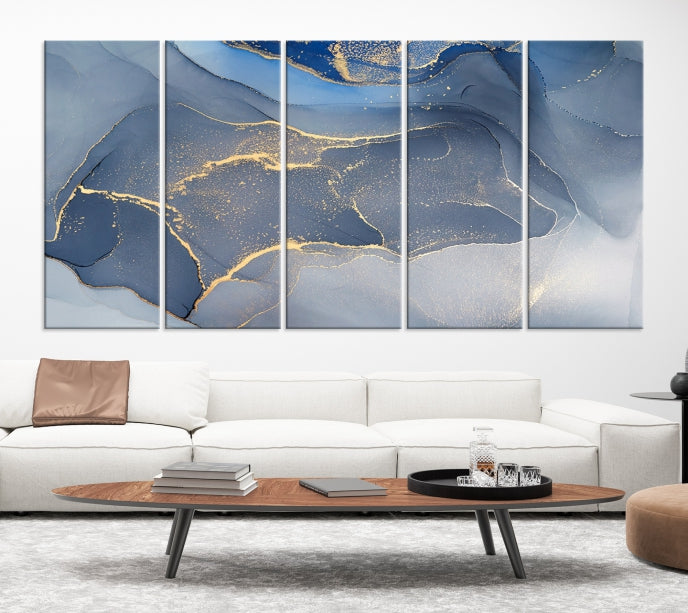 Large Blue Marble Wall Decor Modern Abstract Canvas Wall Art Print