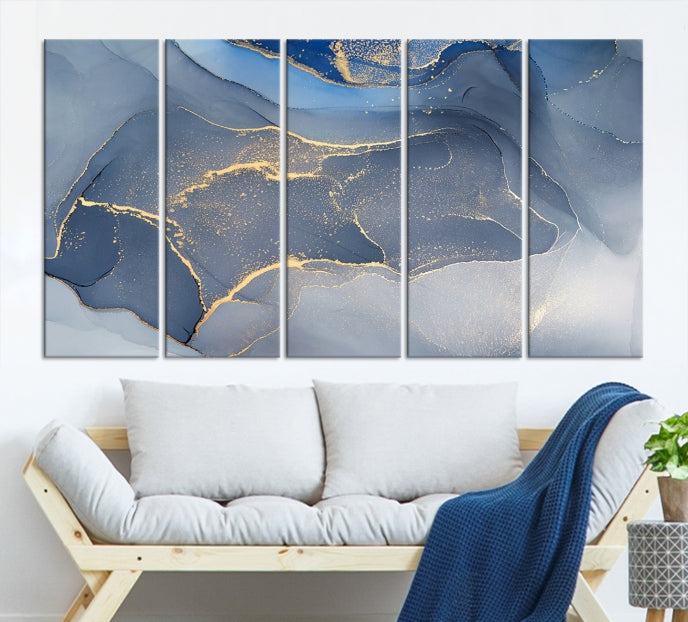 Large Blue Marble Wall Decor Modern Abstract Canvas Wall Art Print