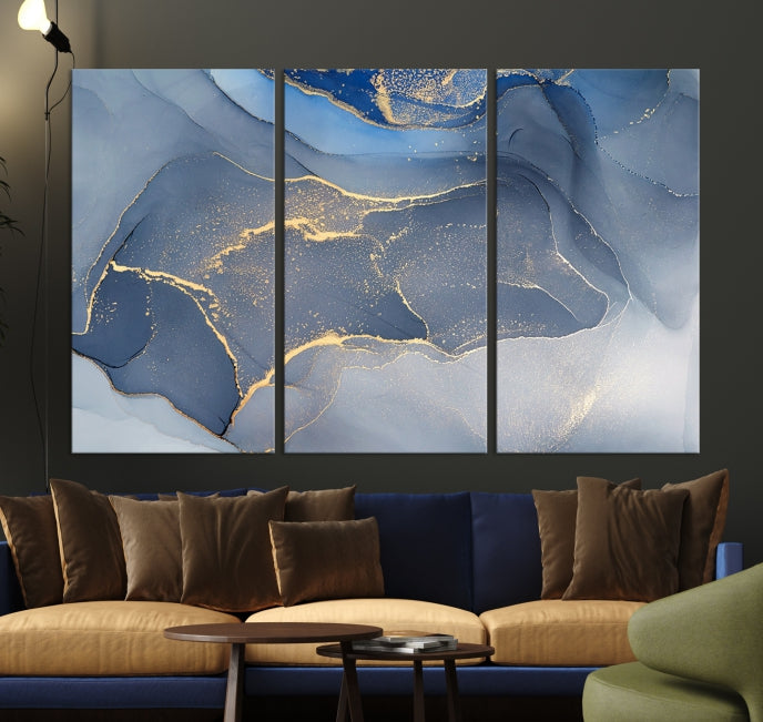 Large Blue Marble Wall Decor Modern Abstract Canvas Wall Art Print