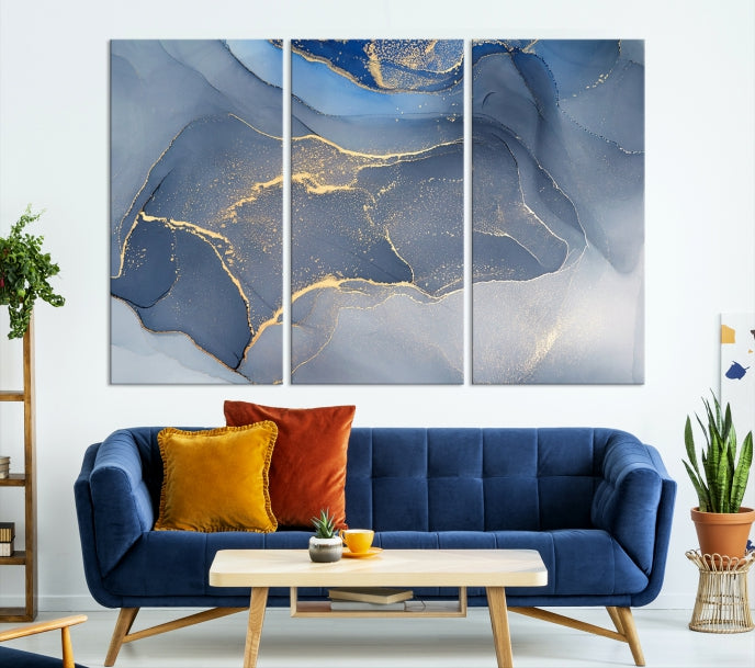 Large Blue Marble Wall Decor Modern Abstract Canvas Wall Art Print