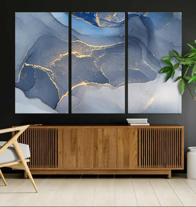 Large Blue Marble Wall Decor Modern Abstract Canvas Wall Art Print