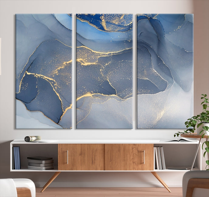 Large Blue Marble Wall Decor Modern Abstract Canvas Wall Art Print