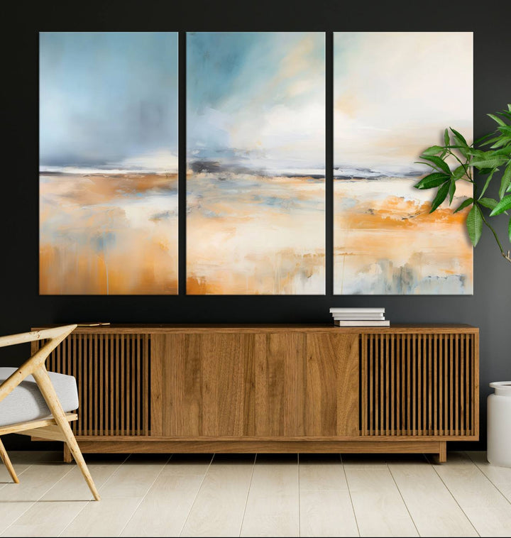 Large Blue Orange Abstract Wall Art Canvas Print for Office Living Room Decor