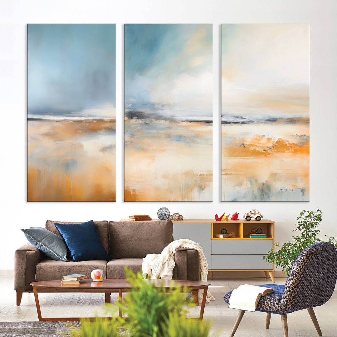 Large Blue Orange Abstract Wall Art Canvas Print for Office Living Room Decor