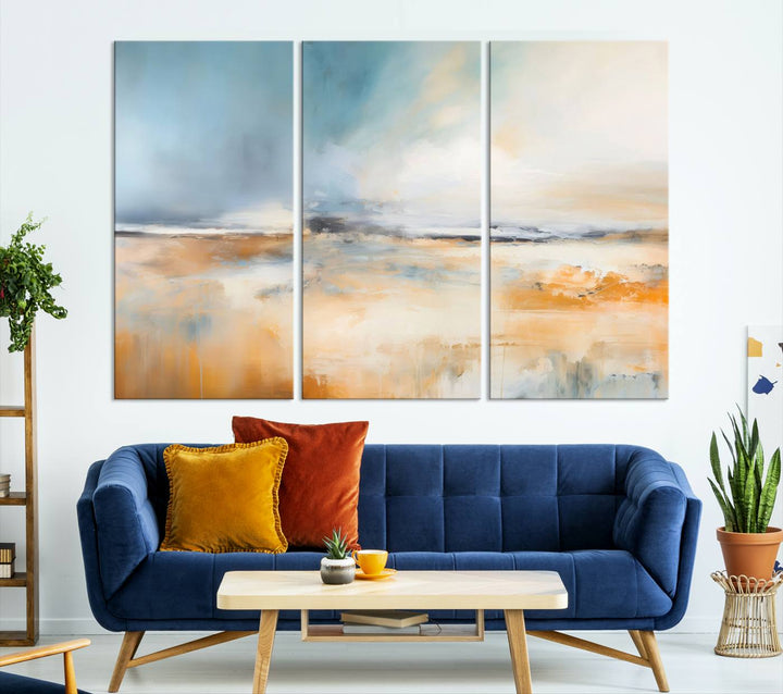 Large Blue Orange Abstract Wall Art Canvas Print for Office Living Room Decor