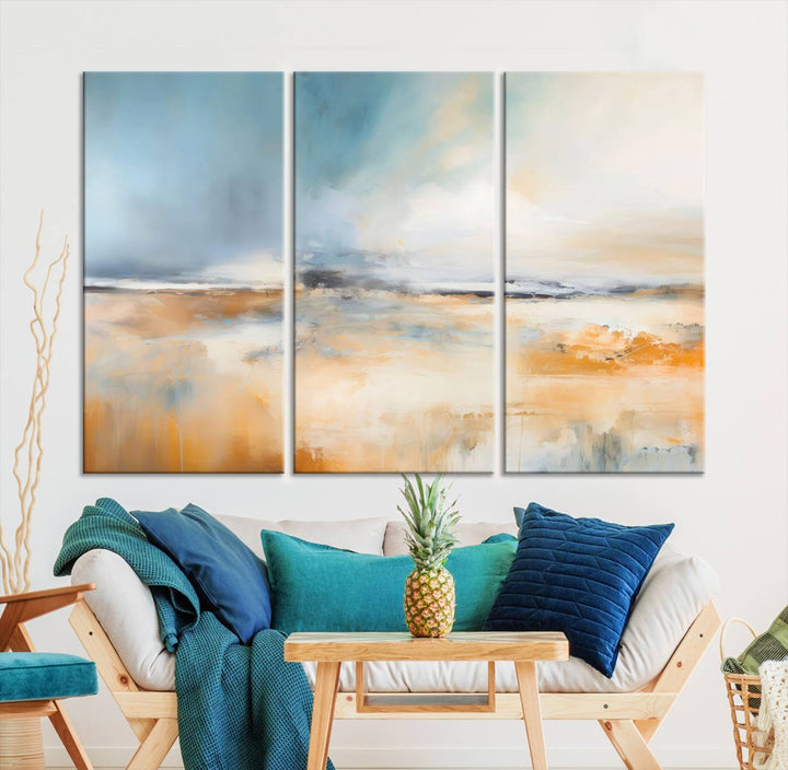 Large Blue Orange Abstract Wall Art Canvas Print for Office Living Room Decor