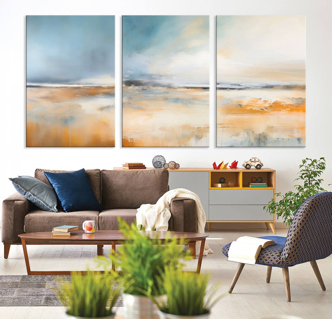 Large Blue Orange Abstract Wall Art Canvas Print for Office Living Room Decor