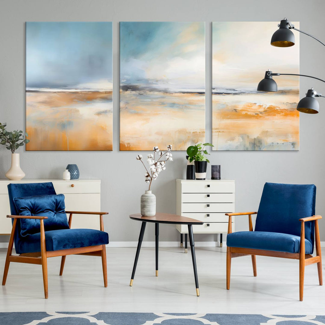 Large Blue Orange Abstract Wall Art Canvas Print for Office Living Room Decor