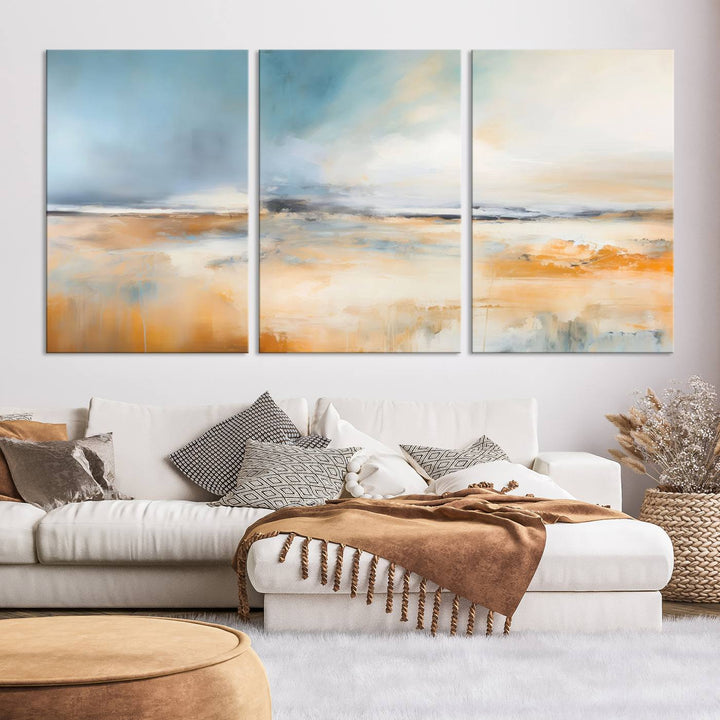 Large Blue Orange Abstract Wall Art Canvas Print for Office Living Room Decor