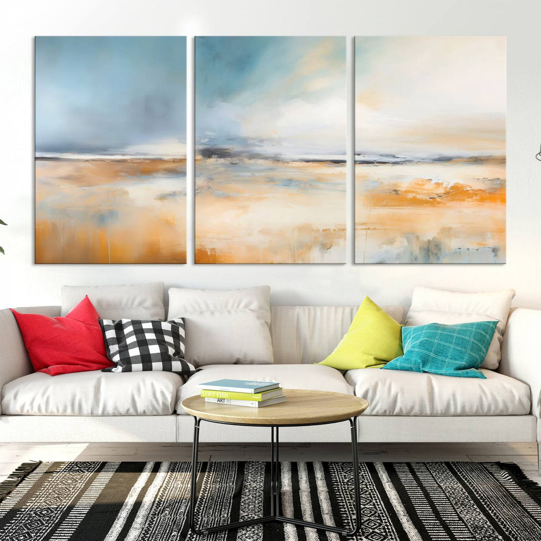 Large Blue Orange Abstract Wall Art Canvas Print for Office Living Room Decor