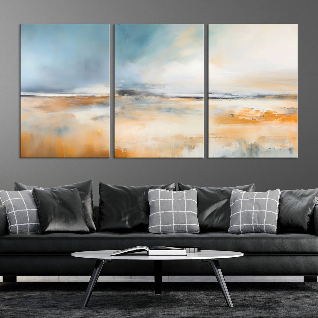 Large Blue Orange Abstract Wall Art Canvas Print for Office Living Room Decor