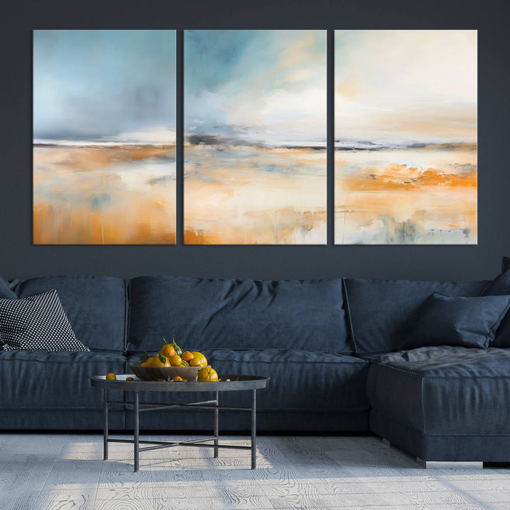 Large Blue Orange Abstract Wall Art Canvas Print for Office Living Room Decor